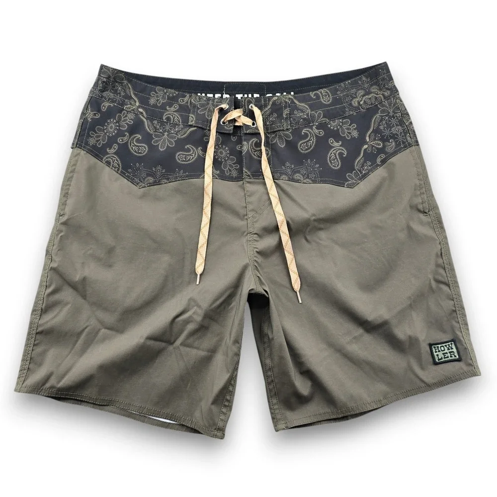 Howler Brothers Los Vaqueros Western Trunks Men 34 Green Paisley Board Shorts 8